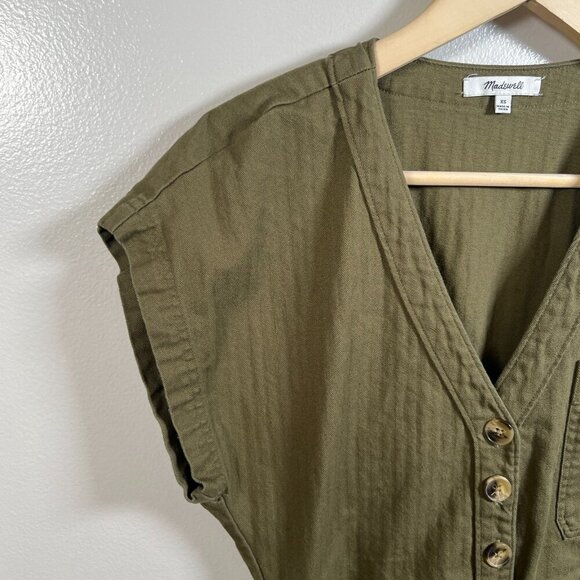 Madewell Kale Cap-Sleeve Utility Jumpsuit Size XS Fatigue Green Minimal Casual - Picture 6 of 13